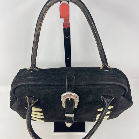 Circle Y Sibyls Collection Western Satchel Black Suede Leather Silver Buckle NFR - Picture 7 of 10